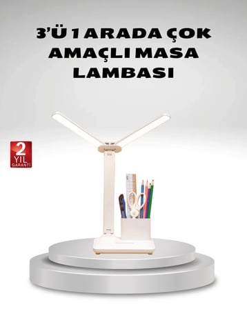 Kısılabilir LED Masa Lambası – Kalemlik ve Telefon Standlı, Göz Yormayan Işık