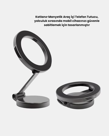 360° Dönebilen Katlanır Manyetik Araç Telefon Tutucu – MagSafe Uyumlu, Kompakt ve Şık Tasarım