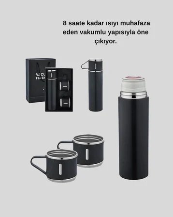 Mey İthalat® Paslanmaz Çelik 500 ml Termos Seti – 8 Saat Isı Koruma, Vakumlu, Sızdırmaz ve Taşınabilir