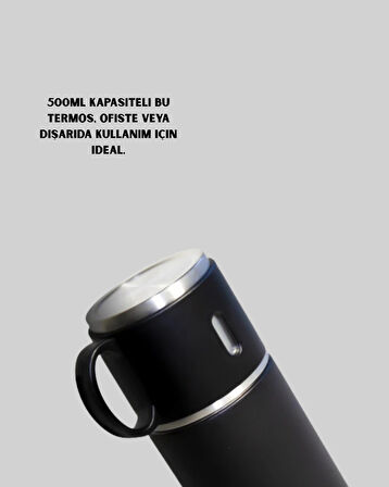 CEYLAN ADAM 500 ml Isı Korumalı Çelik Termos ve Bardak Seti | Silikon Tabanlı, Şık ve Pratik