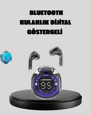 Mey İthalat® ENC Mikrofonlu Kablosuz Kulaklık Dokunmatik Kontrol ve LED Ekran Şarj Kutulu