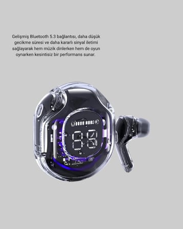 Mey İthalat® ENC Mikrofonlu Kablosuz Kulaklık Dokunmatik Kontrol ve LED Ekran Şarj Kutulu