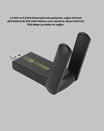 CEYLAN ADAM 1200 Mbps Dual Band WiFi Adaptör – 5.8G & 2.4G Çift Antenli