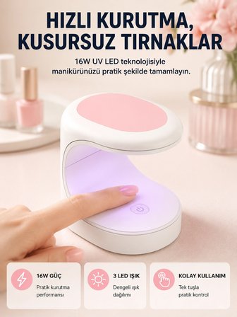Mey İthalat Mini Oje Kurutma Cihazı 16W LED UV Hızlı Kurutma Taşınabilir Kompakt Yeni Nesil