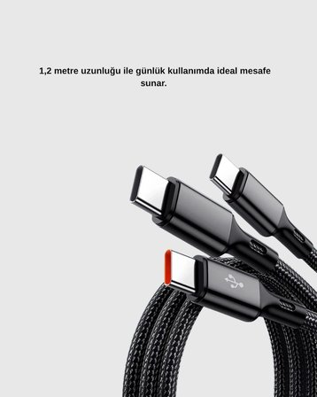 Mey İthalat® 3 Başlıklı Hızlı Şarj Kablosu Metal Alaşımlı Dayanıklı ve Akıllı Çipli