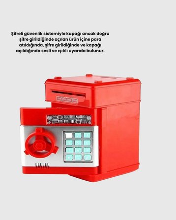 Mey İthalat® Kırmızı ATM Tasarımlı Şifreli Para Kasası Kumbara