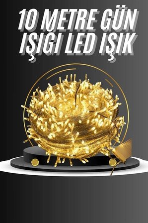 Mey İthalat® 10 Metre Günışığı Led Işık Fişli Dekoratif Sarı Ton Aydınlatma 3 Modlu Led Şerit