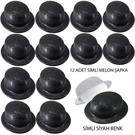 CEYLAN ADAM     Siyah Renk Simli Melon Yuvarlak Parti Şapkası 12 Adet