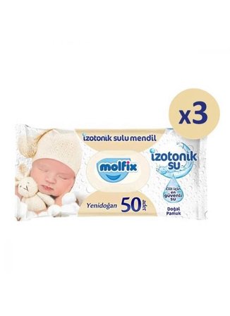 Mey İthalat® Yenidoğan İzotonik Sulu Doğal Pamuk Islak Havlu Mendil 3'Lü 150 Yaprak