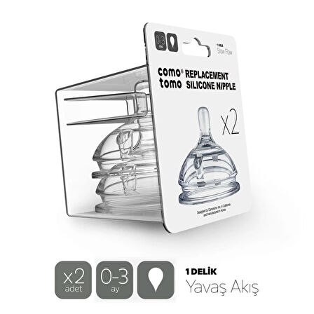 CEYLAN ADAM   Comotomo Silikon 2'Li Biberon Emziği Yavaş Akış 0-3 Ay