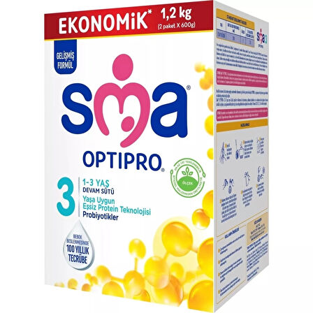 CEYLAN ADAM   SMA Optipro Probiyotik 3 Bebek Devam Sütü 1-3 Yaş 1200 Gr