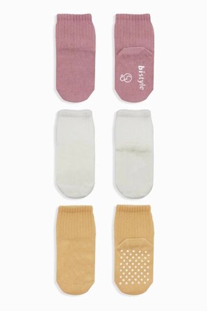 Mey İthalat®   Basic Kaymaz Penye Soket Çorap 3'Lü BS10107 Pudra Ekru Somon