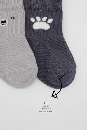 Mey İthalat®  Bear Penye Soket Çorap 2'Li BS10116 Gri