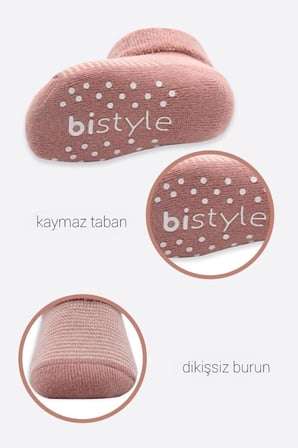 Mey İthalat®   2'Li Çemberli Kaymaz Havlu Soket Çorap 10503 Pudra Pembe