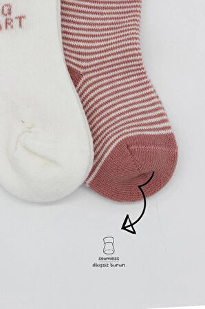 CEYLAN ADAM   Bistyle Big Heart Penye Soket Çorap 2'Li BS10117 Pudra