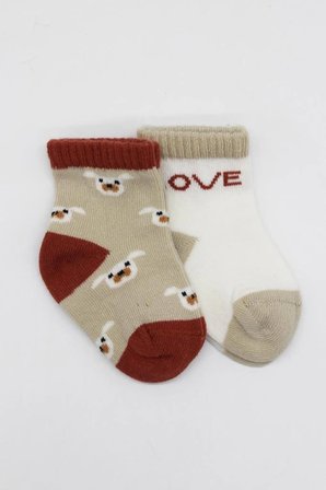 Mey İthalat®   2'Li Love Dog Penye Soket Çorap 10118 Bej