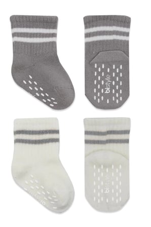 Mey İthalat®   Çemberli Kaymaz Soket Çorap 2'Li BS10125 Gri Ekru