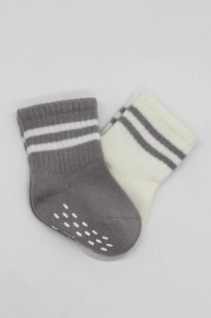 Mey İthalat®   Çemberli Kaymaz Soket Çorap 2'Li BS10125 Gri Ekru