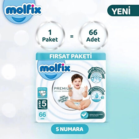 CEYLAN ADAM   Molfix Premium Bebek Bezi Ultra Fırsat Paketi 5 Beden 11-18 Kg 66 Adet