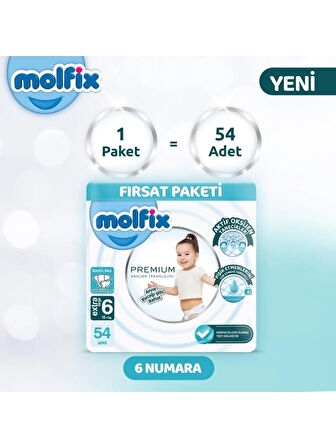 CEYLAN ADAM   Molfix Premium Bebek Bezi Ultra Fırsat Paketi 6 Beden 15+ Kg 54 Adet