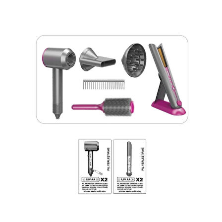 CEYLAN ADAM   HUA-1019 Sesli ve Işıklı 2IN1 Lüks Saç Şekillendirici Set -Vardem Oyuncak