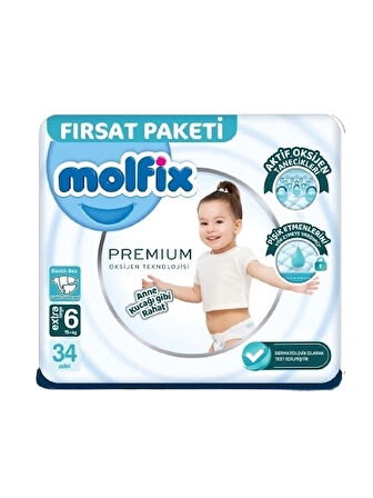 CEYLAN ADAM   Molfix Premium Bebek Bezi Fırsat Paketi 6 Beden 15+ Kg 34 Adet