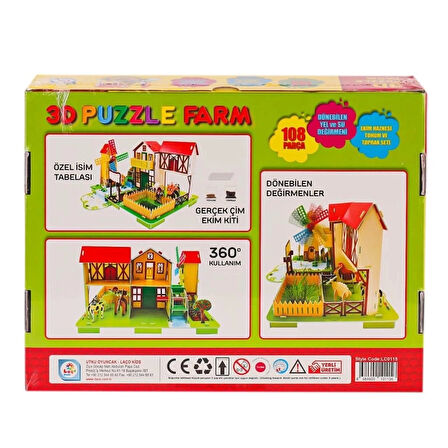 CEYLAN ADAM   LC0115 3D Boyutlu Çiftlik Puzzle -Laçokids