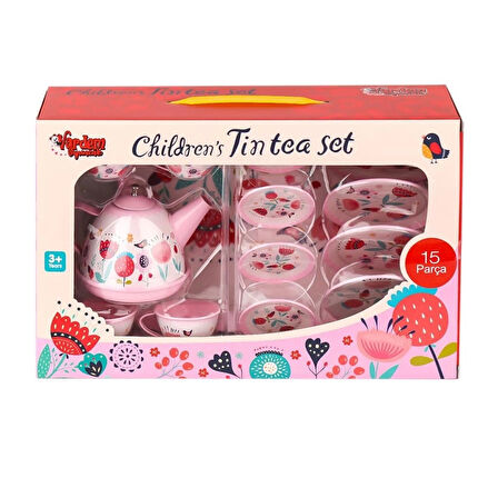 CEYLAN ADAM   998A-998B Çiçek Desenli Metal Çay Seti 15 Parça -Vardem Oyuncak