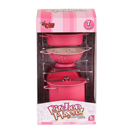 CEYLAN ADAM   ATF-683G-6 Raflı Pembe Emaye Tencere Tava Seti 7 Parça -Vardem