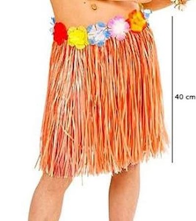 Mey İthalat® Yetişkin ve Çocuk Uyumlu Turuncu Renk Püsküllü Hawaii Luau Hula Etek 40 cm