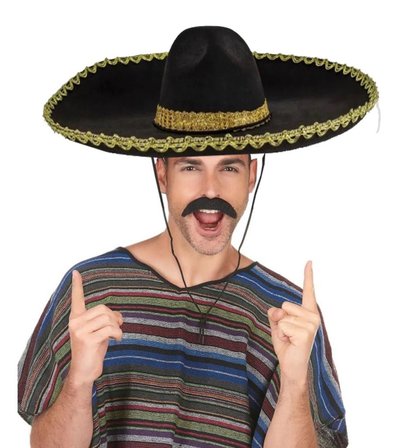 Mey İthalat®  Sombrero Meksika Şapkası Mariachi Altın Şeritli Yetişkin Boy