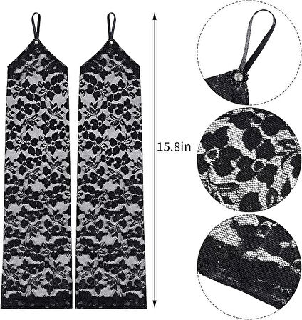 CEYLAN ADAM   Parmak Askılı Zarif Gece Şıklığı Dantel Eldiven 40 cm