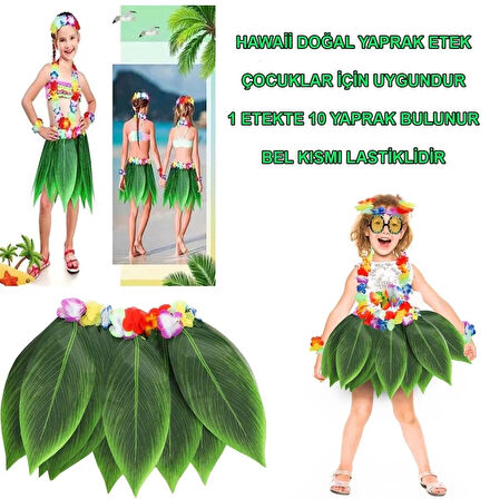CEYLAN ADAM   Tropikal Esintili Hawaii Yapraklı Parti Eteği Çocuk Boy
