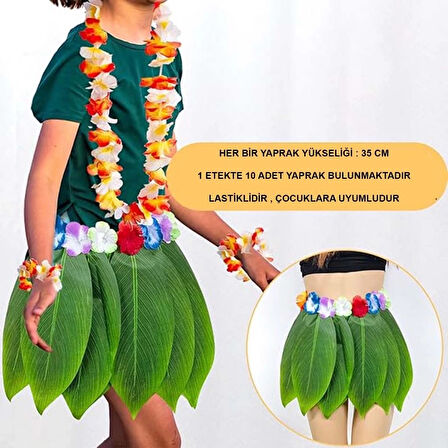 CEYLAN ADAM   Tropikal Esintili Hawaii Yapraklı Parti Eteği Çocuk Boy