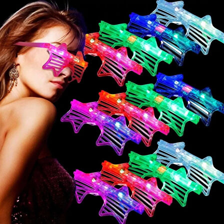 CEYLAN ADAM   Işıklı Yıldız Gözlük Ledli Parti Gözlüğü 6 Renk 12 Adet