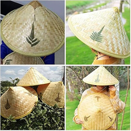 CEYLAN ADAM   Naturel Renk Cambodia Kamboçyalı Vietnam Şapkası PVC Hasır