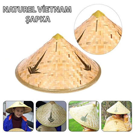 CEYLAN ADAM   Naturel Renk Cambodia Kamboçyalı Vietnam Şapkası PVC Hasır