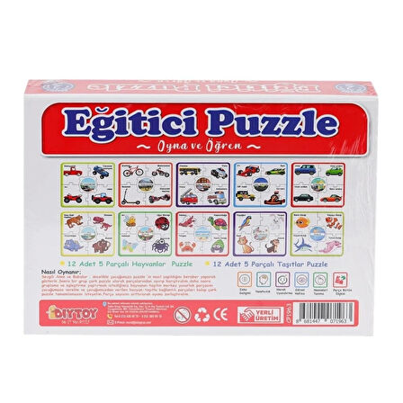 CEYLAN ADAM   7196 Çark Puzzle Hayvanlar Taşıtlar 60 Parça -Dıytoy