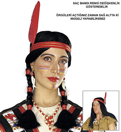 CEYLAN ADAM   Tüylü Örgülü Hint Peruğu Kızılderili Peruğu