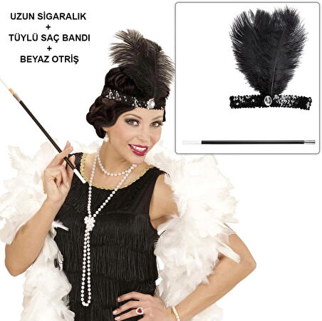 CEYLAN ADAM   Retro Charliston Aksesuar Seti – 20&amp;#39;ler 90&amp;#39;lar Gatsby Kostüm Seti