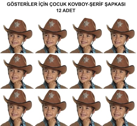 Kovboy Şerif Şapkası Kahve 12 Adet - Kostüm, Parti ve Gösteri Şapkası