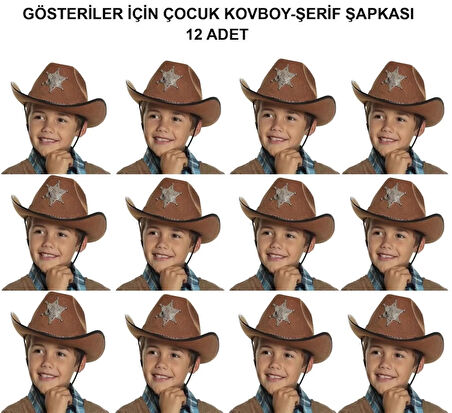 CEYLAN ADAM   Kovboy Şerif Şapkası Kahve 12 Adet - Kostüm, Parti ve Gösteri Şapkası