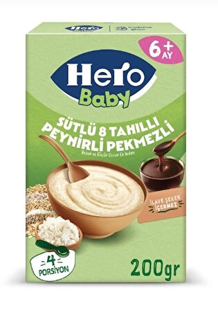 CEYLAN ADAM  Hero Baby Sütlü 8 Tahıllı Peynirli Pekmezli Kaşık Mama 200 Gr