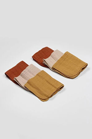 CEYLAN ADAM  Bistyle 6'lı Müslin Mendil 20x20 cm 90106 Kiremit Bej Hardal