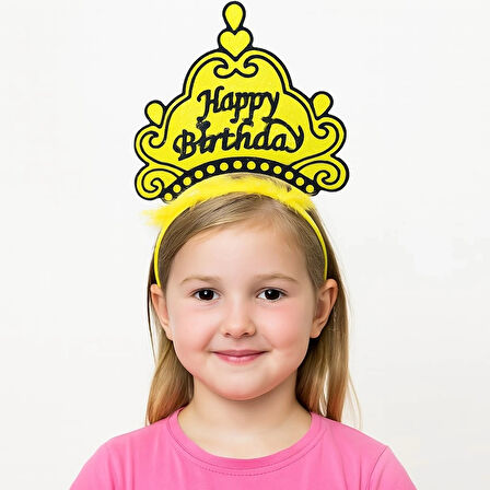 CEYLAN ADAM  Sarı Happy Birthday Prenses Tacı – Doğum Günü Taç Aksesuarı