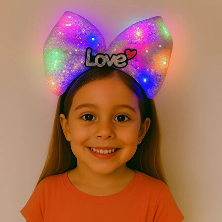 CEYLAN ADAM  LED Işıklı Love Yazılı Mor Fiyonk Taç – Kız Çocuk Parti Tacı