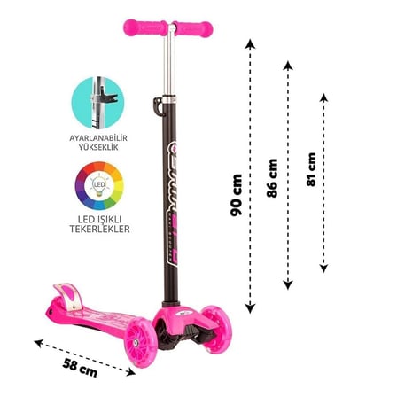 Mey İthalat® Maxi Twist Işıklı Scooter Pembe