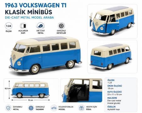 Mey İthalat® 22095 1 24 1963 MODEL ARAÇ T1 BUS 12