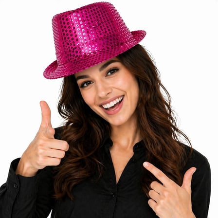 Mey İthalat® Fuşya Pembe Payetli Disco Parti Şapkası Yetişkin Işıltılı Fötr Model