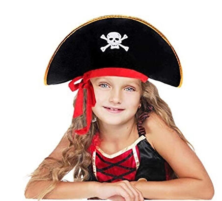 CEYLAN ADAM Nessiworld  Kaptan Jack Kadife Çocuk Boy Korsan Şapkası
